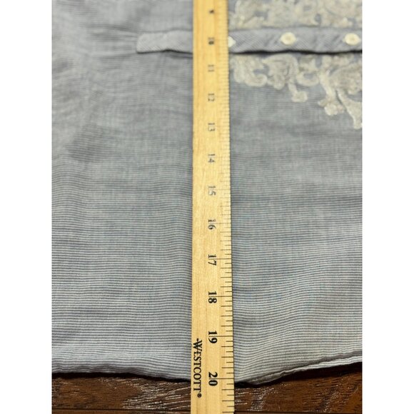 Loft Womens Cap Sleeve Blouse With Embroidered Front Button Placket Blue Size M - Picture 7 of 9
